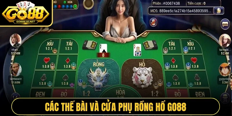 Các thế bài và cửa phụ rồng hổ GO88