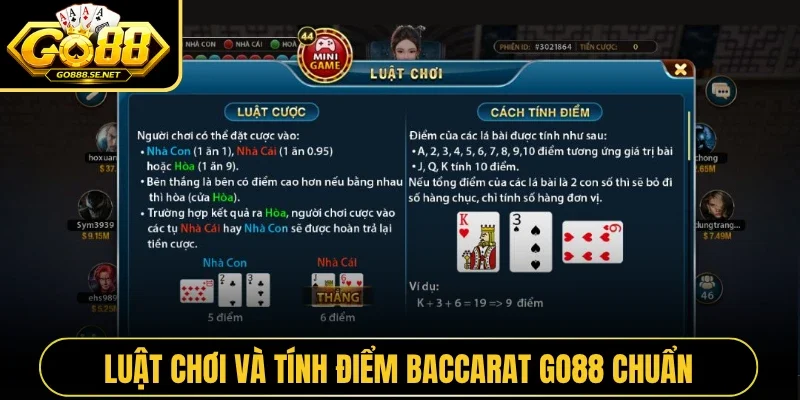 Luật chơi và tính điểm baccarat GO88 chuẩn